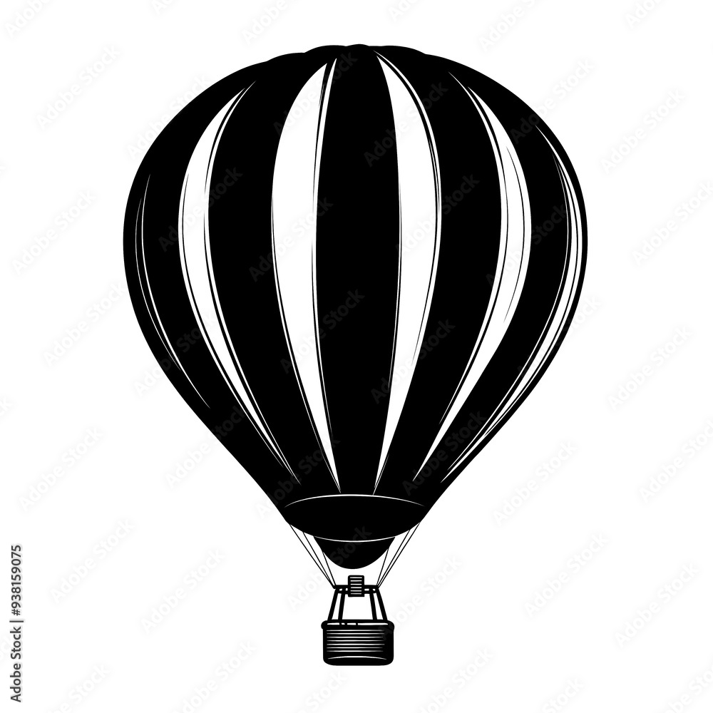 Obraz premium Black and white illustration of a hot air balloon.
