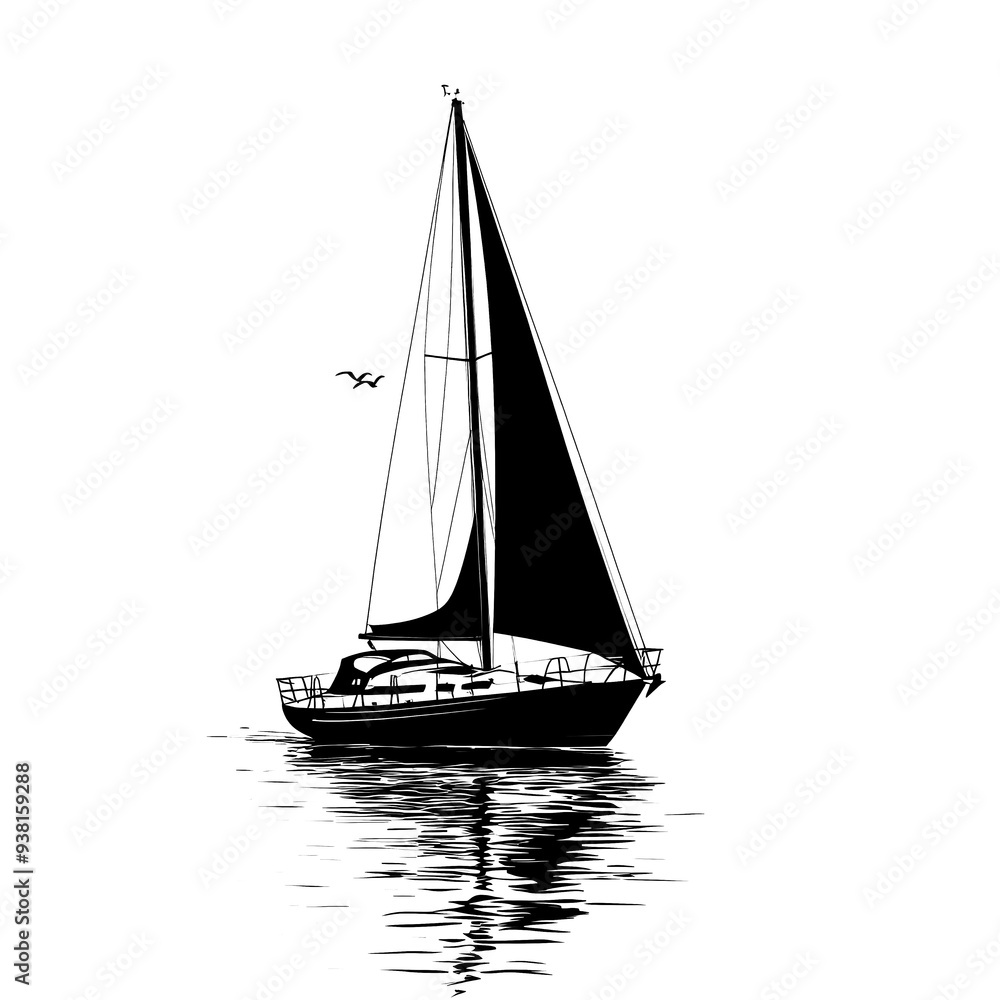 Simple black and white illustration of a sailboat on the water. Simple black and white illustration of a sailboat on the water.