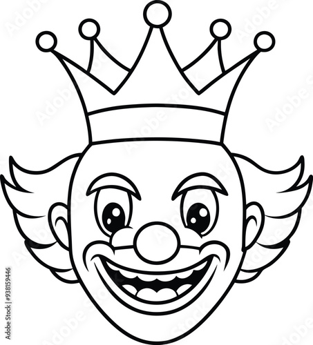 clown with crown line art illustration black and white