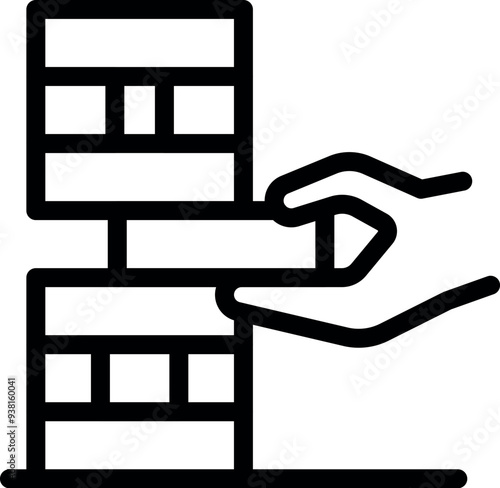 Line art vector icon of an architect building a sustainable modular home using prefabricated components