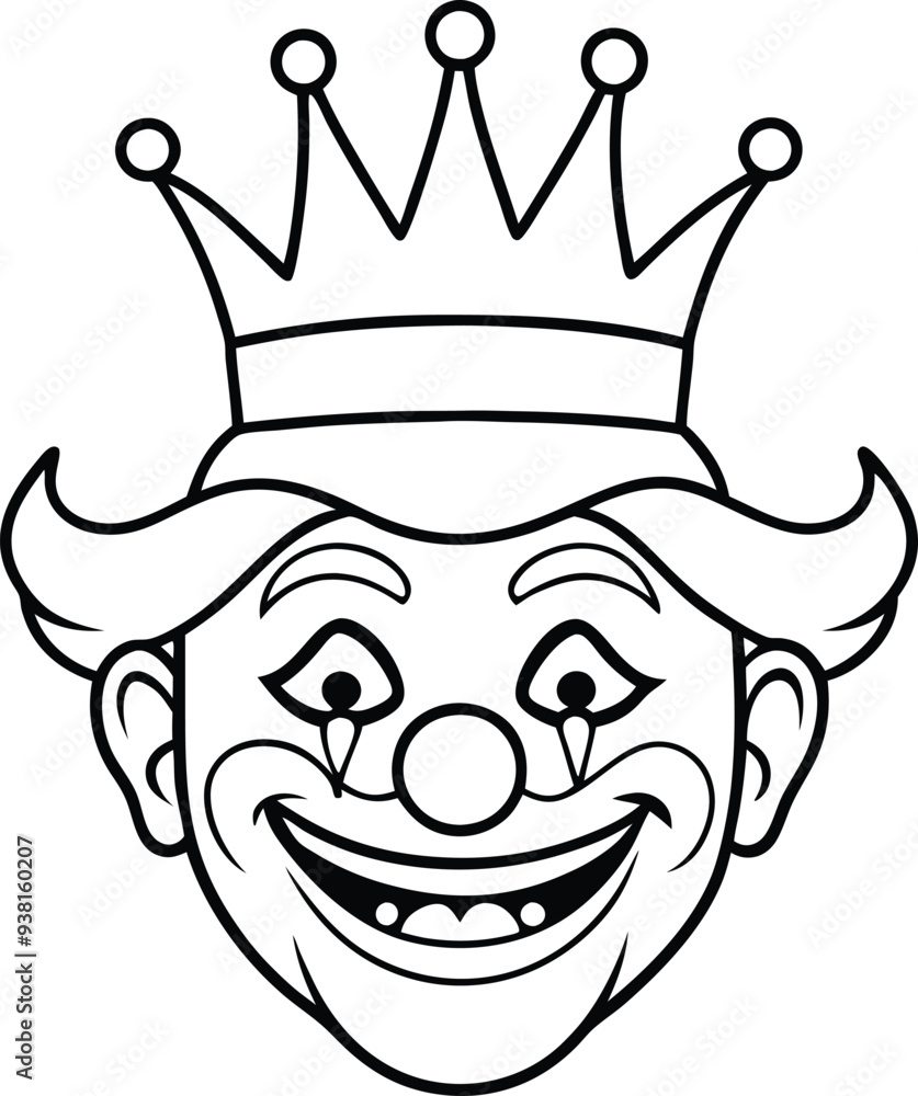 clown with crown line art illustration black and white clown with crown line art illustration black and white