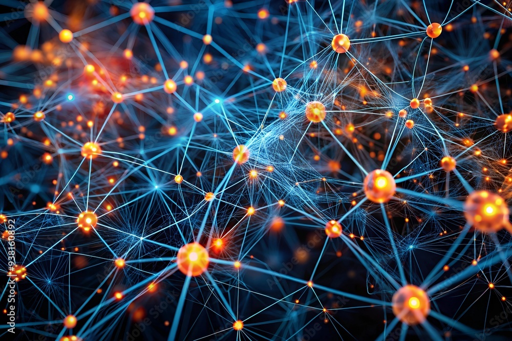 Neural Network Interconnectivity: A mesmerizing abstract illustration of a neural network, featuring intricate connections and glowing nodes, representing the complex and interconnected nature of the Neural Network Interconnectivity: A mesmerizing abstract illustration of a neural network, featuring intricate connections and glowing nodes, representing the complex and interconnected nature of the