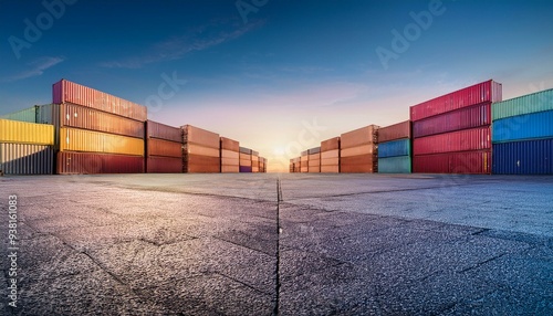 Colorful Shipping Containers in a Deserted Pavement photo