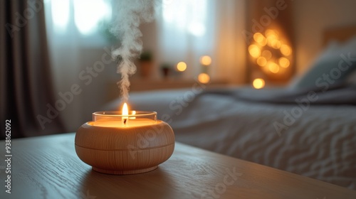 Cozy evening ambiance with candles and diffusers in a relaxing bedroom setting