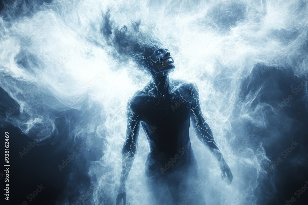 Silhouette of a person dissolving into smoke symbolizing the ephemeral nature of human thought and the transition from physical to digital existence in a modern abstract context Silhouette of a person dissolving into smoke symbolizing the ephemeral nature of human thought and the transition from physical to digital existence in a modern abstract context