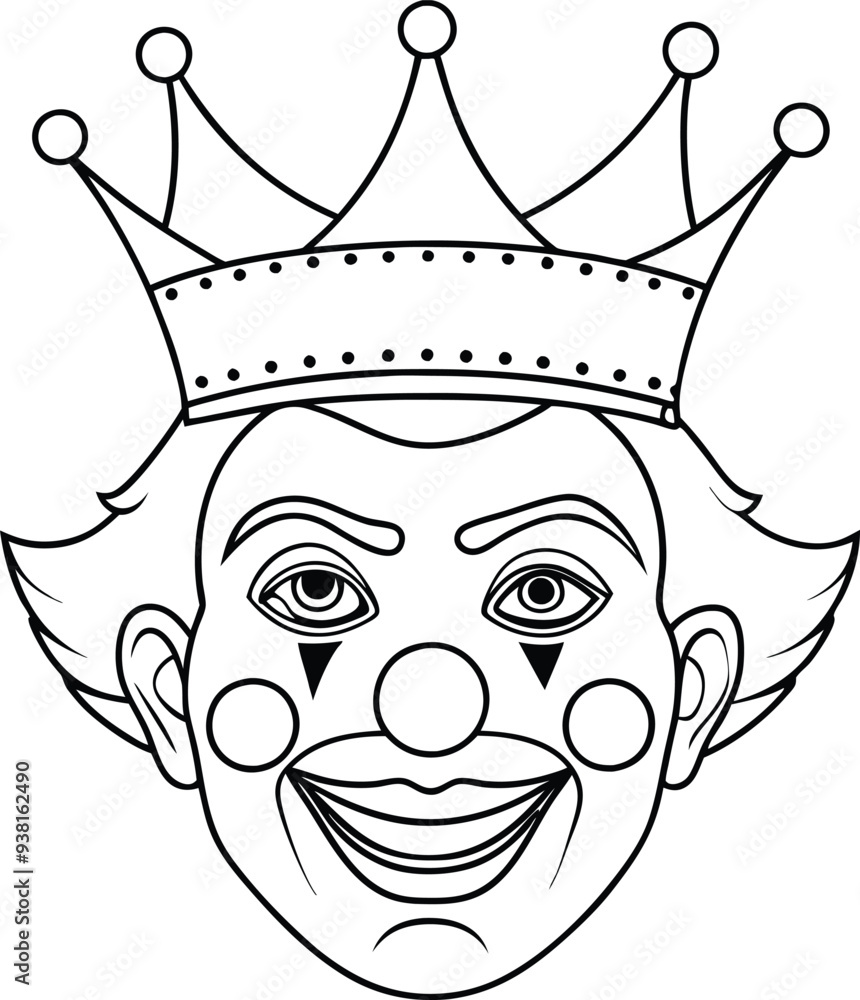 clown with crown line art illustration black and white clown with crown line art illustration black and white