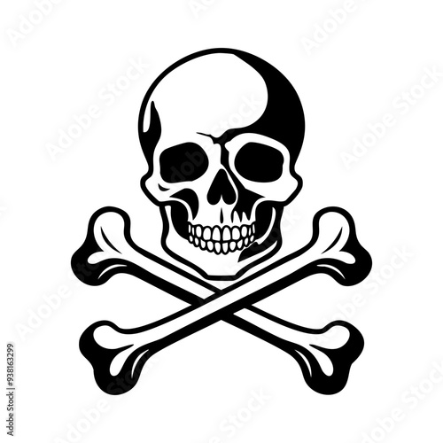 Hand drawn skull and crossbones silhouette illustration