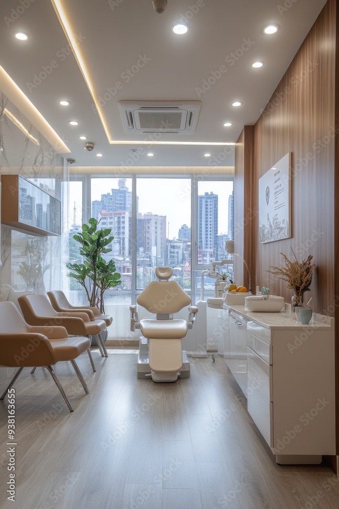 Fototapeta premium Modern reception area with sleek design and warm lighting in a contemporary setting