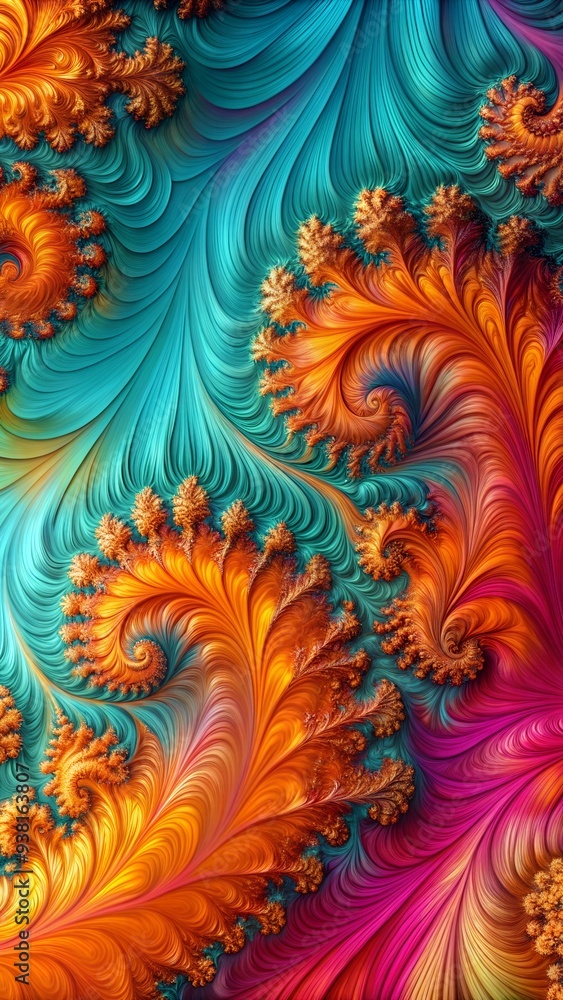 Abstract Swirls of Color: A mesmerizing digital art piece featuring vibrant hues of turquoise, pink, orange, and yellow swirling into a captivating fractal pattern. It's a visual symphony of color Abstract Swirls of Color: A mesmerizing digital art piece featuring vibrant hues of turquoise, pink, orange, and yellow swirling into a captivating fractal pattern. It's a visual symphony of color