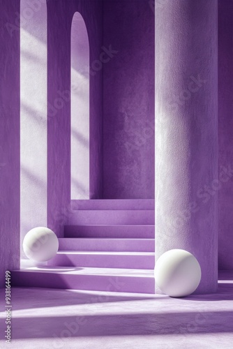 Colorful purple geometric shapes arranged artistically with varied textures a...