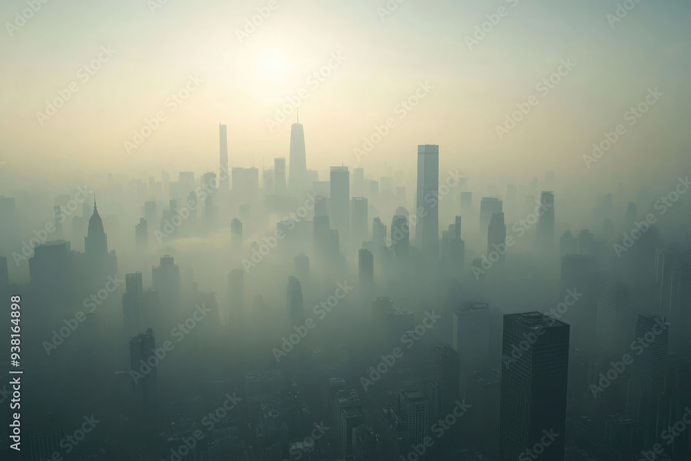 Operating factories that emit a lot of harmful smoke into the atmosphere. Air pollution in cities.The city was filled with thick smog and smoke. Global air pollution. Operating factories that emit a lot of harmful smoke into the atmosphere. Air pollution in cities.The city was filled with thick smog and smoke. Global air pollution.