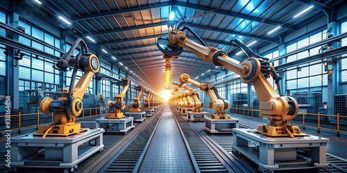 Automated Assembly Line: A symphony of robotic arms working in unison, symbolizing the future of manufacturing. 