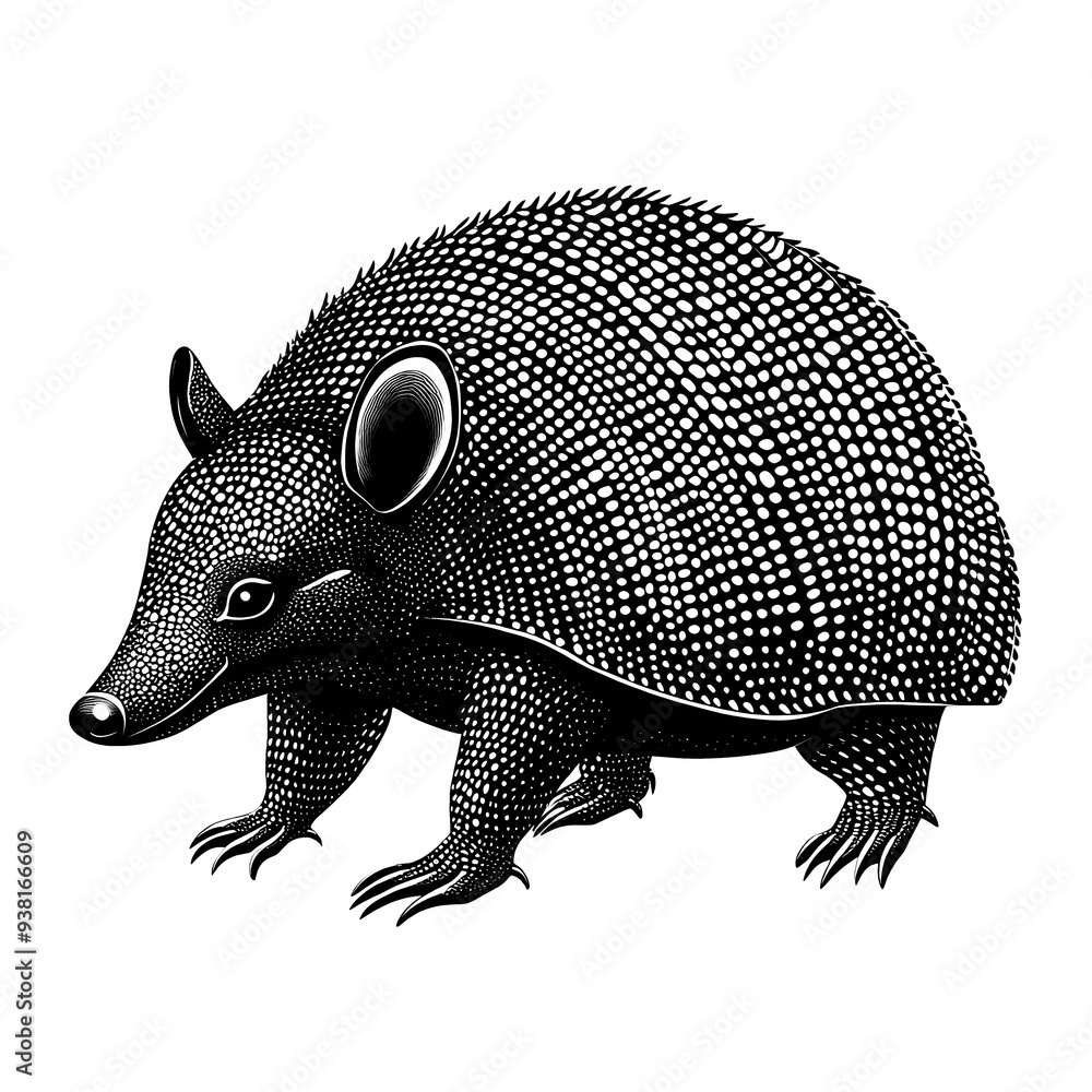 Black and white illustration of an armadillo. Black and white illustration of an armadillo.