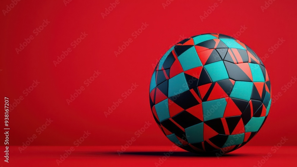 Colorful geometric ball design on a vibrant red background, showcasing a blend of shapes and vivid colors. Colorful geometric ball design on a vibrant red background, showcasing a blend of shapes and vivid colors.