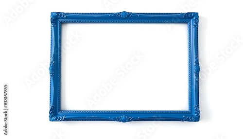 A modern blue picture frame isolated on a white background