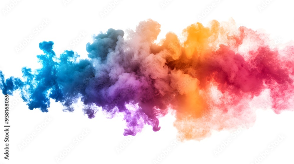 Fototapeta premium Smoke Bomb Explosion: A burst of colorful smoke from a smoke bomb, with plumes billowing out on a crisp white background. 