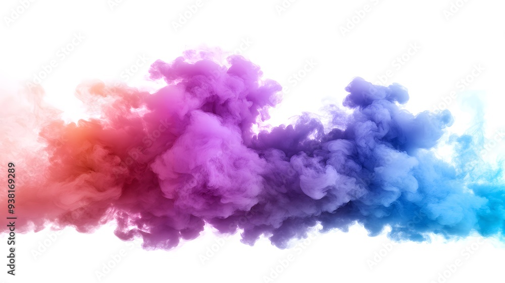 Fototapeta premium Smoke Bomb Explosion: A burst of colorful smoke from a smoke bomb, with plumes billowing out on a crisp white background. 