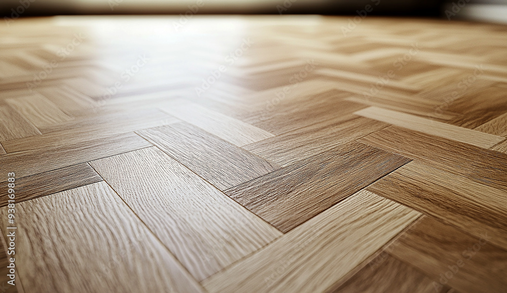A close-up shot of light wood herringbone flooring, showcasing the intricate patterns and textures that make it perfect for commercial settings like restaurants or exhibition areas A close-up shot of light wood herringbone flooring, showcasing the intricate patterns and textures that make it perfect for commercial settings like restaurants or exhibition areas
