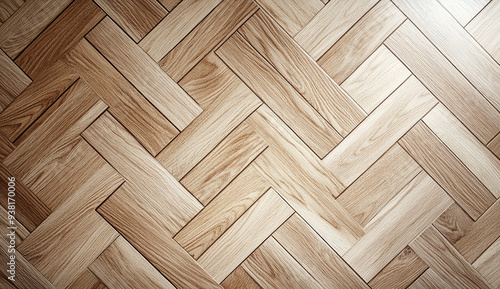 A close-up shot of light wood herringbone flooring, showcasing the intricate patterns and textures that make it perfect for commercial settings like restaurants or exhibition areas