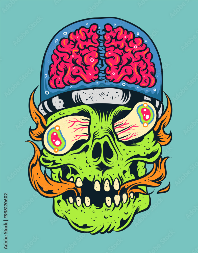 Skull with Brain Vector Illustration Skull with Brain Vector Illustration