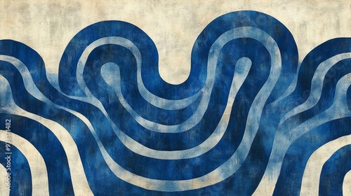 Abstract blue wave pattern on textured background with varying line thickness