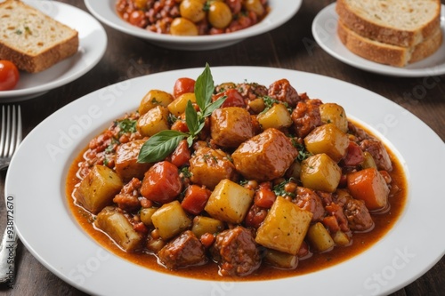 typical portuguese dish cozido a portuguesa on white dish