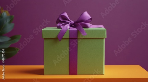 Colorful gift box on a vibrant background with a bow, ideal for celebration