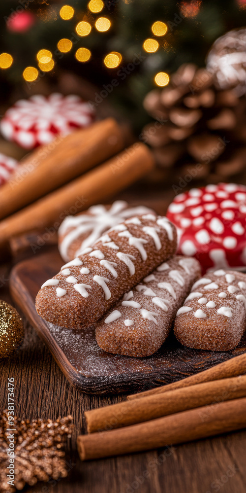 Festive Christmas sweets and cookies in holiday decor composition Festive Christmas sweets and cookies in holiday decor composition
