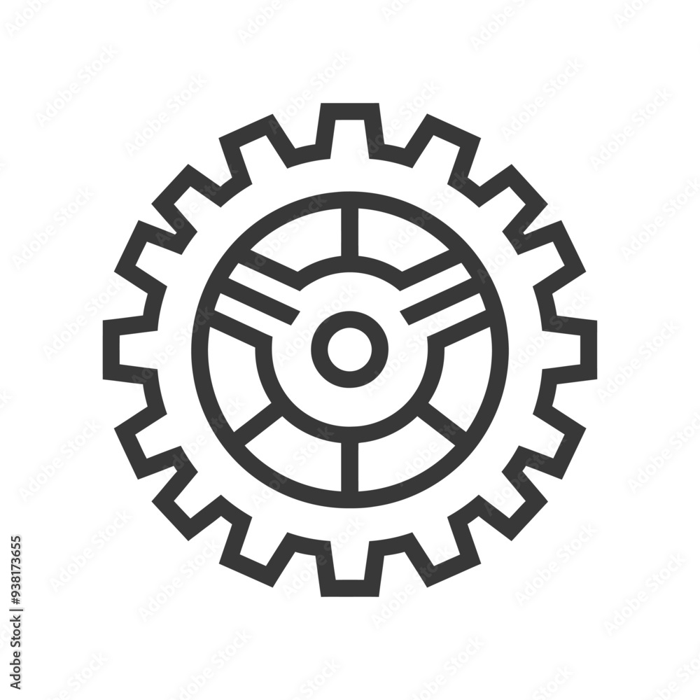 Black and White Line Art Illustration of a Gear Black and White Line Art Illustration of a Gear
