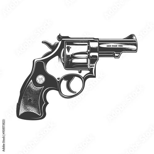 Black and White Illustration of a Revolver