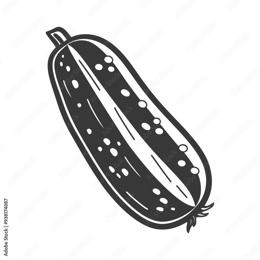 Black and White Illustration of a Single Zucchini Black and White Illustration of a Single Zucchini