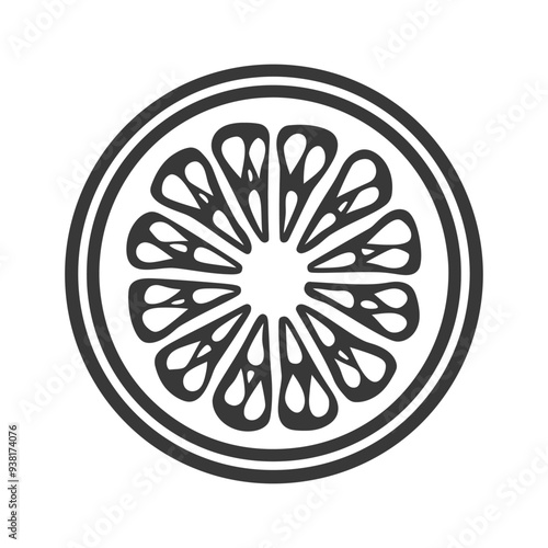 Black and White Illustration of a Sliced Citrus Fruit