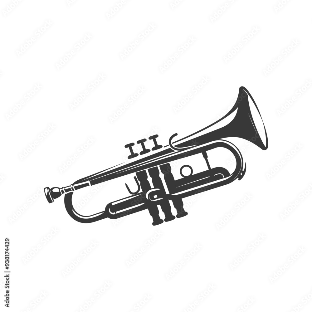 Black and White Illustration of a Trumpet Black and White Illustration of a Trumpet