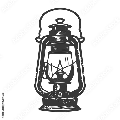 Black and white illustration of a vintage kerosene lantern