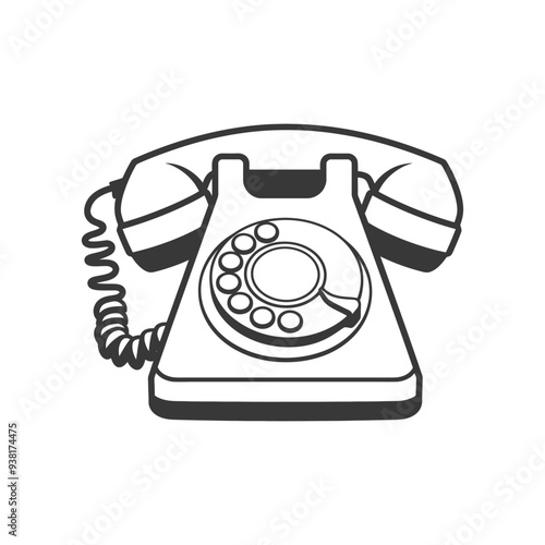 Black and White Illustration of a Vintage Rotary Phone
