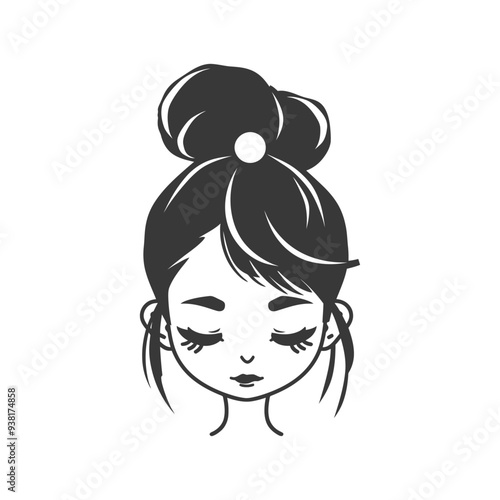 Black and White Illustration of a Woman with Her Eyes Closed