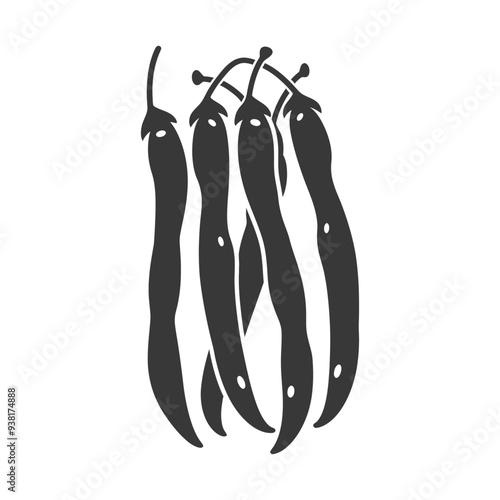 Black and White Illustration of Five String Beans