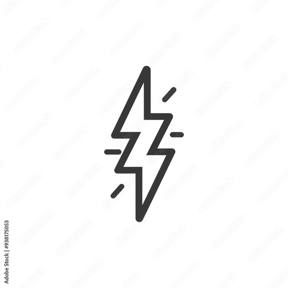 Black and White Lightning Bolt Icon with Dashes Black and White Lightning Bolt Icon with Dashes