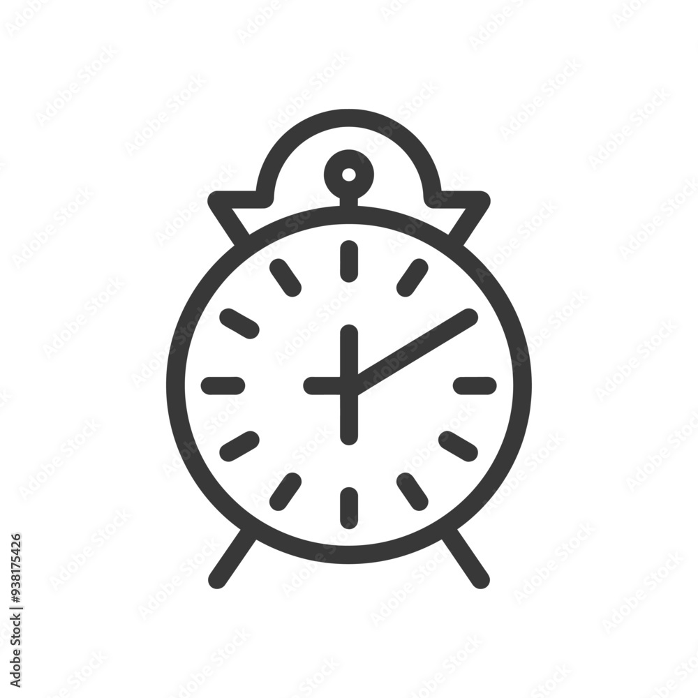 Black and White Line Art Icon of an Alarm Clock Black and White Line Art Icon of an Alarm Clock