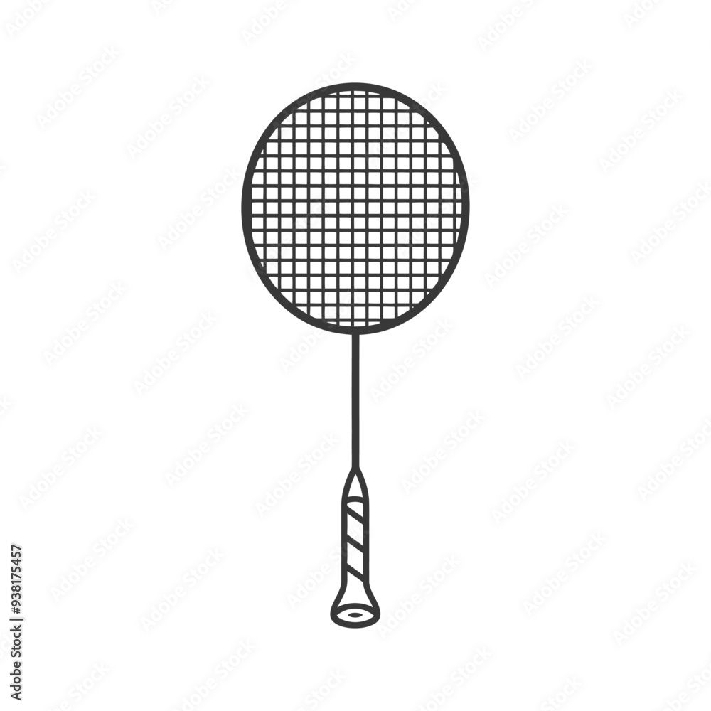 Black and White Line Art Illustration of a Badminton Racquet Black and White Line Art Illustration of a Badminton Racquet