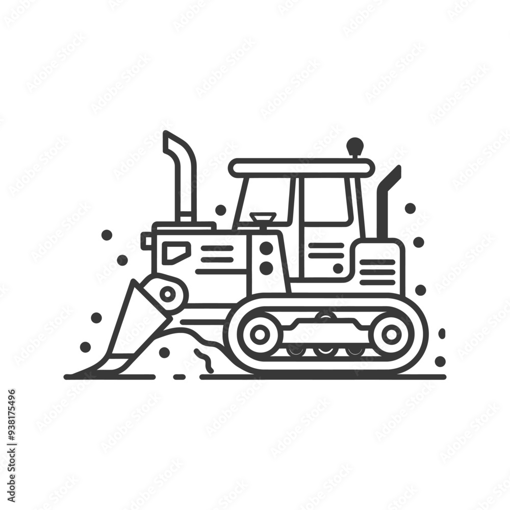 Black and White Line Art Illustration of a Bulldozer Black and White Line Art Illustration of a Bulldozer