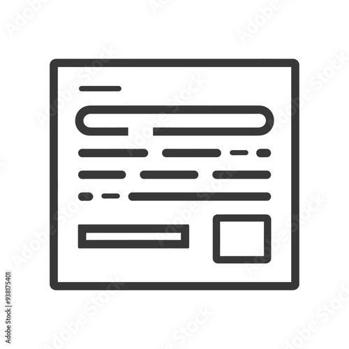 Black and White Line Art Icon of a Document or Form with Fields