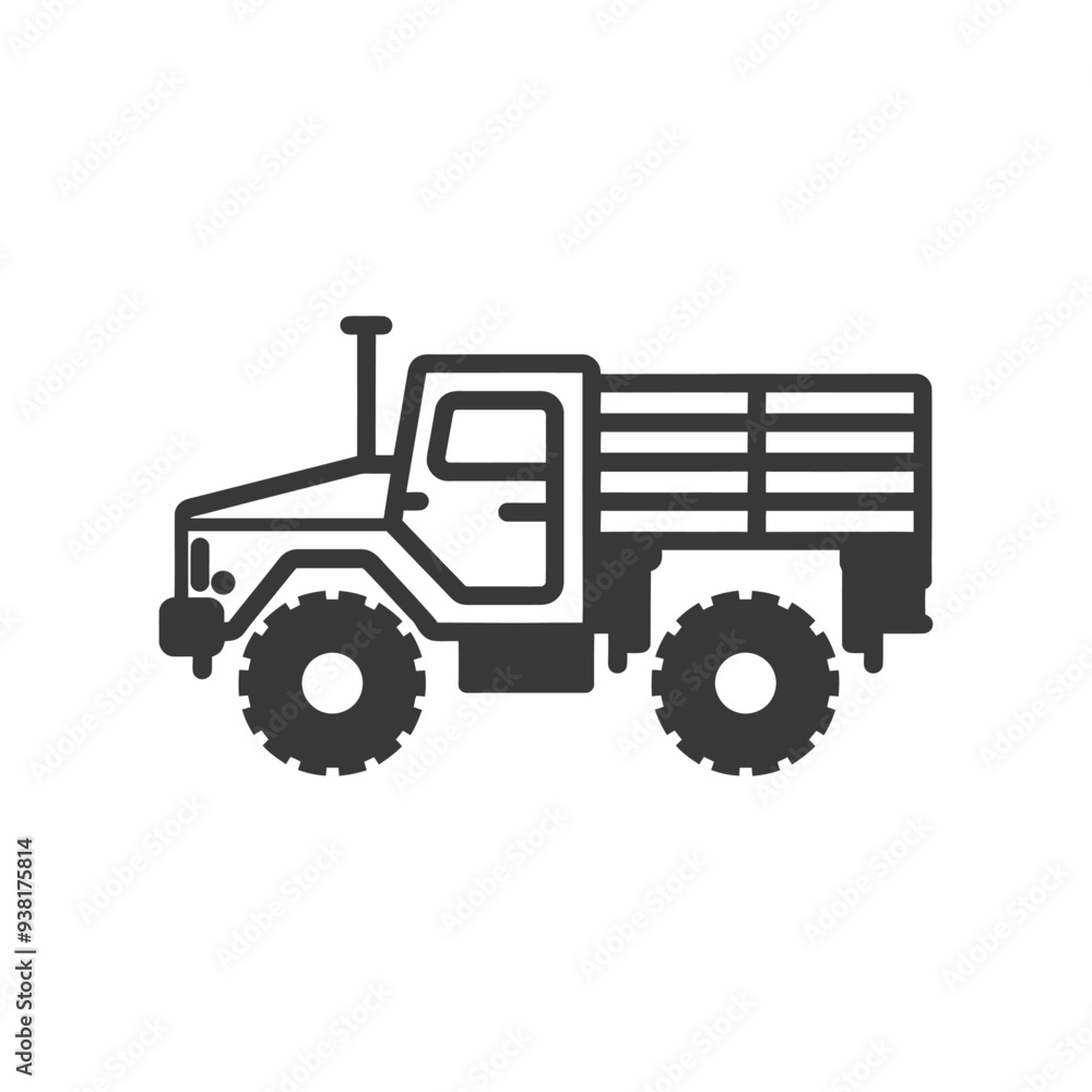 Black and White Line Art Illustration of a Flatbed Truck Black and White Line Art Illustration of a Flatbed Truck