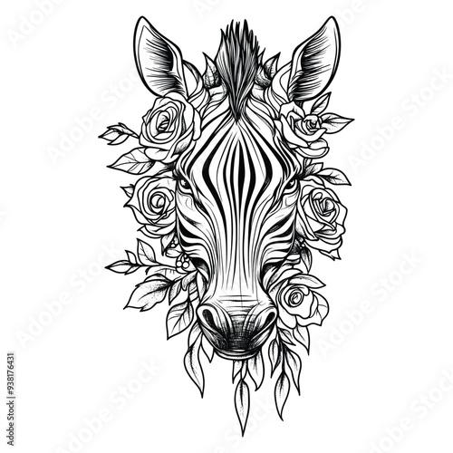 Coloring pages for adults, flower horse fantasy. Perfect for relaxation and creativity. High-resolution download 