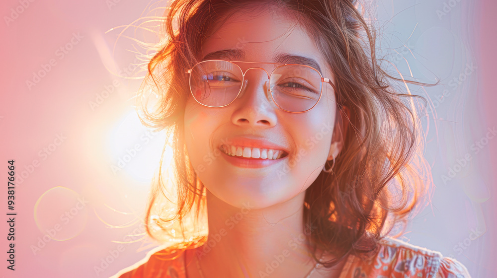 A woman with glasses is smiling and looking at the camera A woman with glasses is smiling and looking at the camera