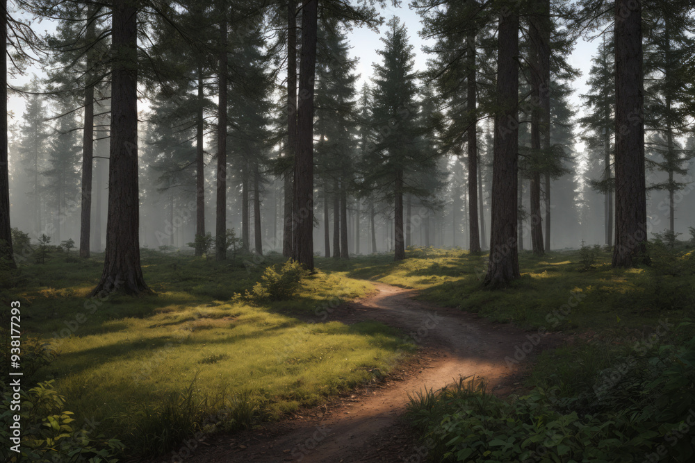 Fototapeta premium Sentier forestier au milieu des pins majestueux