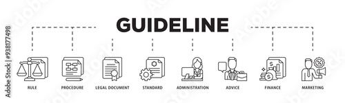 Guideline icon infographic illustration concept with icon of rule, procedure, legal document, standard, administration, advice, finance, marketing icon png and easy to edit 