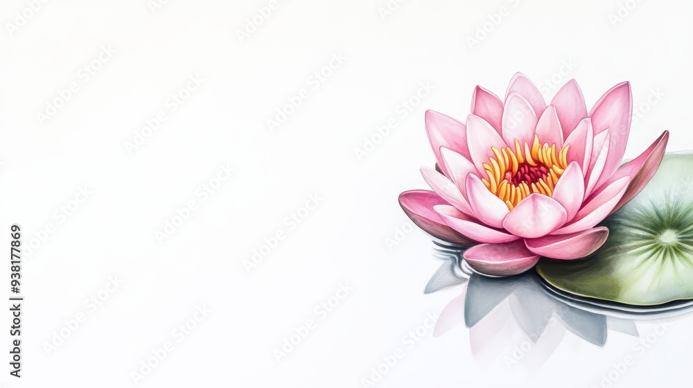 Obraz premium A serene pink water lily blooms gracefully on a tranquil surface, reflecting beauty and tranquility in nature.