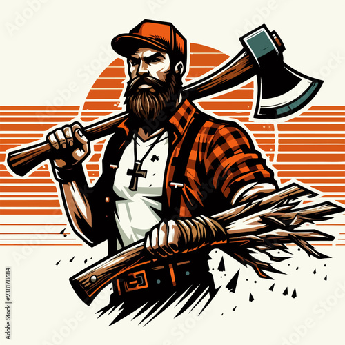 man carrying ax lumberjack logo