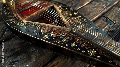 Ornate balalaika with its triangular body and decorative elements 32k, full ultra hd, high resolution photo